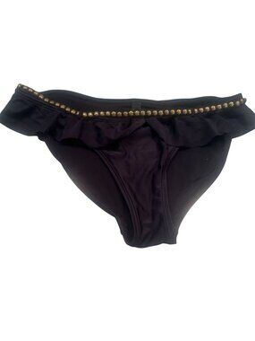 Vix Paula Hermanny Bikini Bottom Womens Gold Beaded Ruffle Waist READ